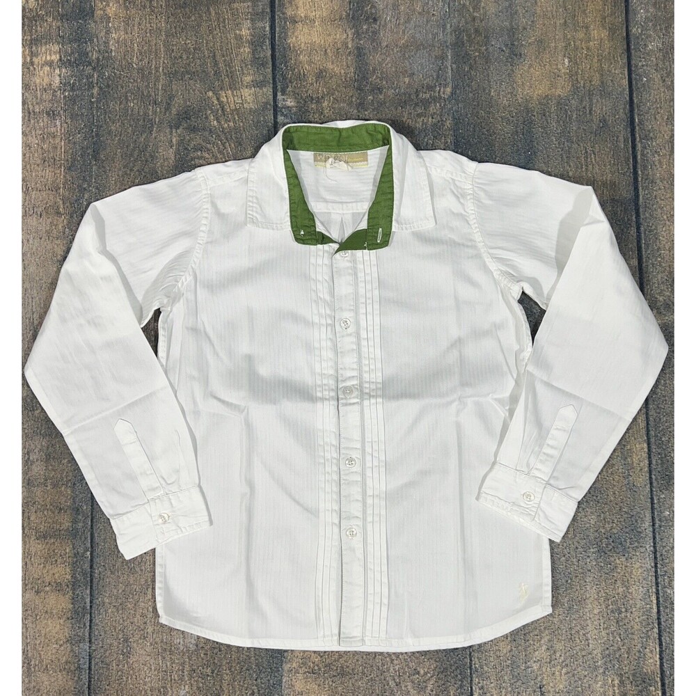 Well Dressed Wolf Boys Size 12 Dapper Stephen White Shirt With Pine Green Collar